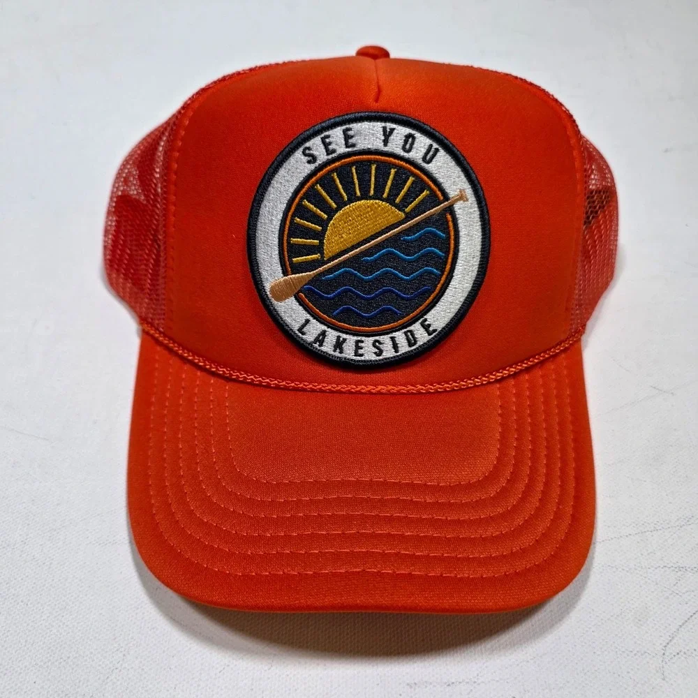 Port Sandz Trucker Hat Orange See You Lakeside Patch Snapback Mesh Outdoors